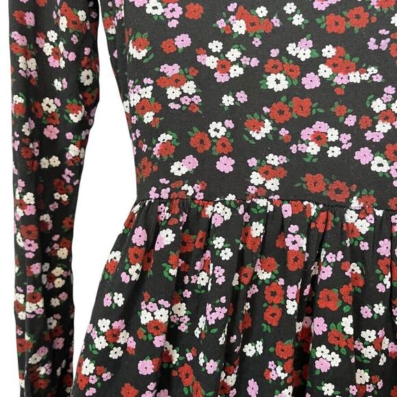 Wednesdays Girl Womens Black Purple Floral Babydoll Long Sleeve V-Neck Dress XS - Picture 12 of 16